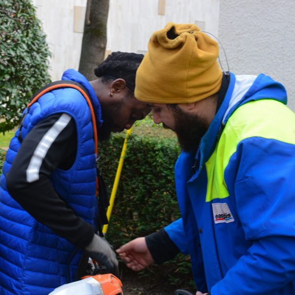 stage - stagiaire - apprentissage - explication moteur stihl - changement de batterie stihl - vestes bleues